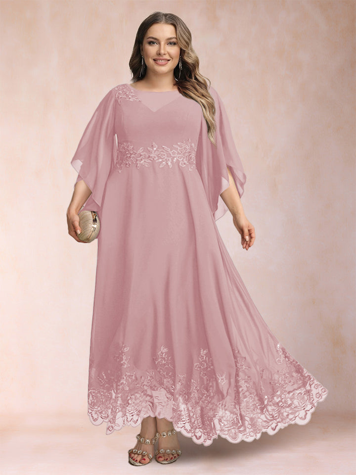 A-Line/Princess Scoop 3/4 Sleeves Ankle-Length Plus Size Mother of the Bride Dresses with Appliques