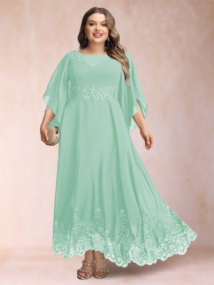 A-Line/Princess Scoop 3/4 Sleeves Ankle-Length Plus Size Mother of the Bride Dresses with Appliques