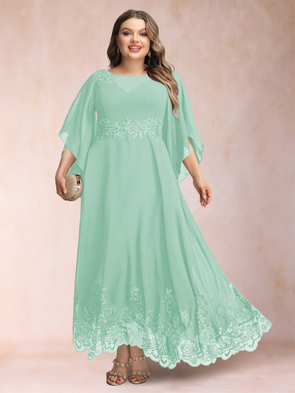 A-Line/Princess Scoop 3/4 Sleeves Ankle-Length Plus Size Mother of the Bride Dresses with Appliques