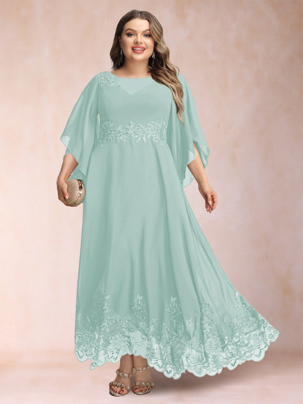 A-Line/Princess Scoop 3/4 Sleeves Ankle-Length Plus Size Mother of the Bride Dresses with Appliques