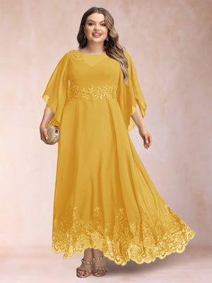 A-Line/Princess Scoop 3/4 Sleeves Ankle-Length Plus Size Mother of the Bride Dresses with Appliques