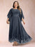 A-Line/Princess Scoop 3/4 Sleeves Ankle-Length Plus Size Mother of the Bride Dresses with Appliques