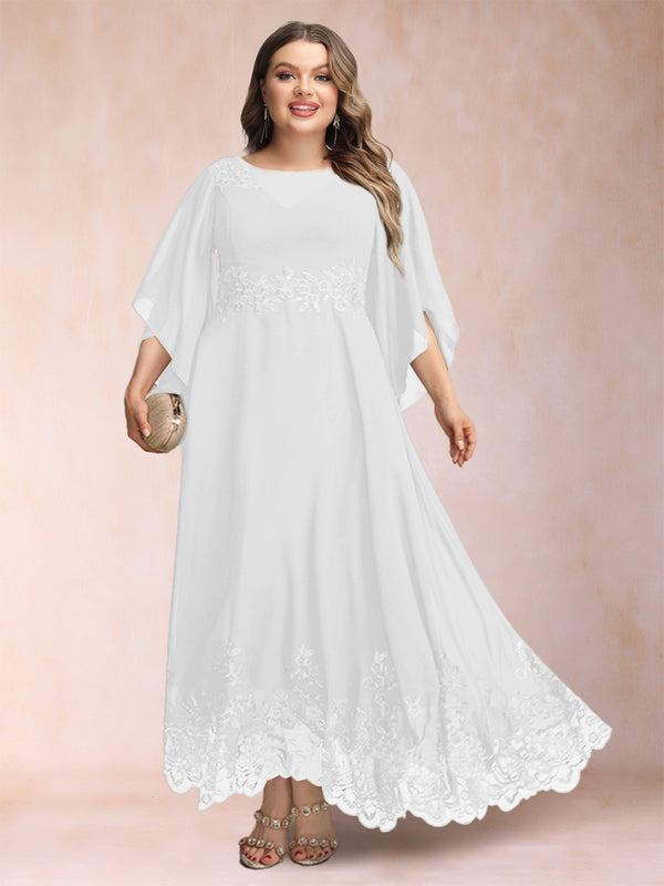 A-Line/Princess Scoop 3/4 Sleeves Ankle-Length Plus Size Mother of the Bride Dresses with Appliques