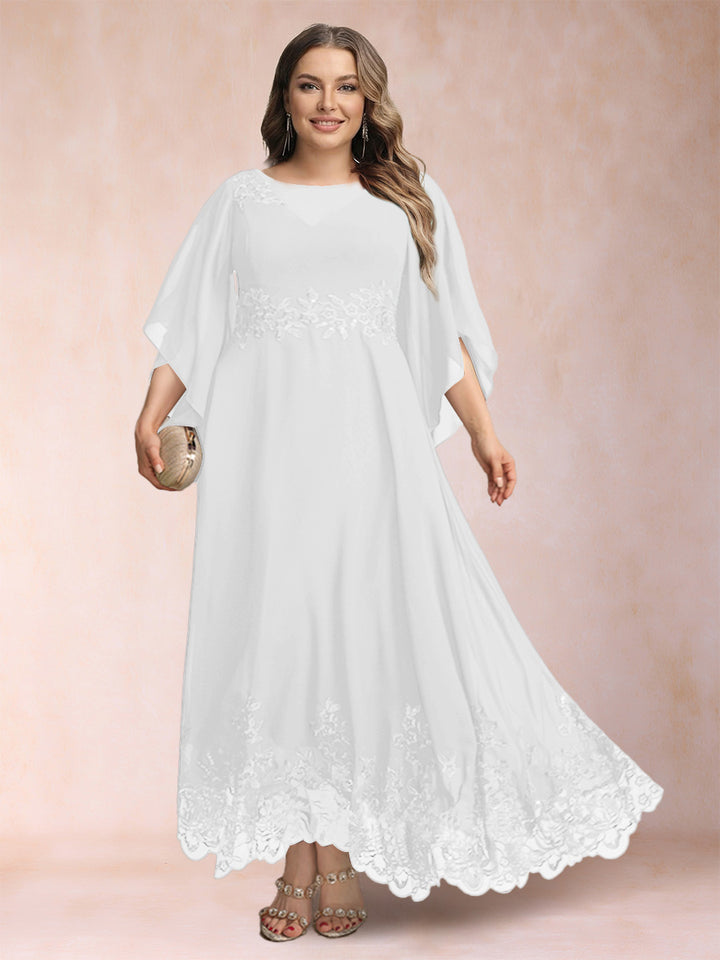 A-Line/Princess Scoop 3/4 Sleeves Ankle-Length Plus Size Mother of the Bride Dresses with Appliques