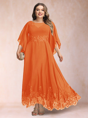 A-Line/Princess Scoop 3/4 Sleeves Ankle-Length Plus Size Mother of the Bride Dresses with Appliques