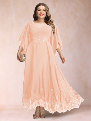 A-Line/Princess Scoop 3/4 Sleeves Ankle-Length Plus Size Mother of the Bride Dresses with Appliques