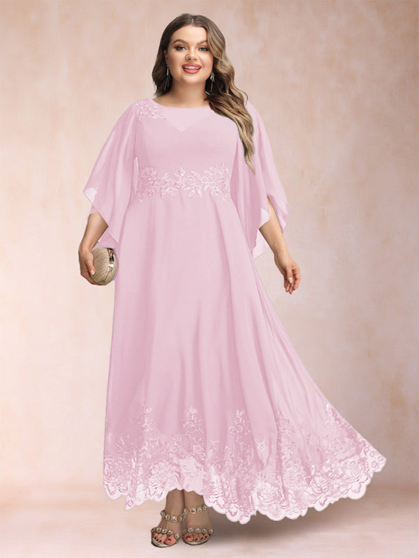 A-Line/Princess Scoop 3/4 Sleeves Ankle-Length Plus Size Mother of the Bride Dresses with Appliques