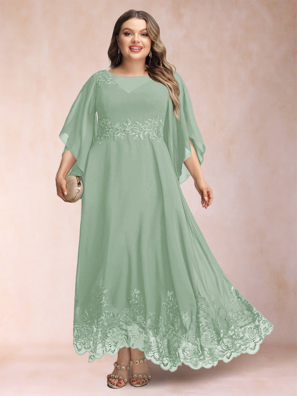 A-Line/Princess Scoop 3/4 Sleeves Ankle-Length Plus Size Mother of the Bride Dresses with Appliques
