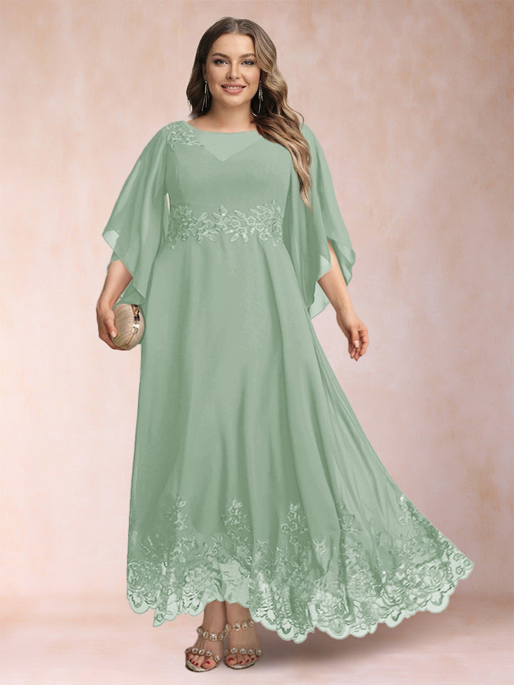 A-Line/Princess Scoop 3/4 Sleeves Ankle-Length Plus Size Mother of the Bride Dresses with Appliques