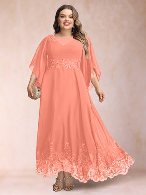 A-Line/Princess Scoop 3/4 Sleeves Ankle-Length Plus Size Mother of the Bride Dresses with Appliques