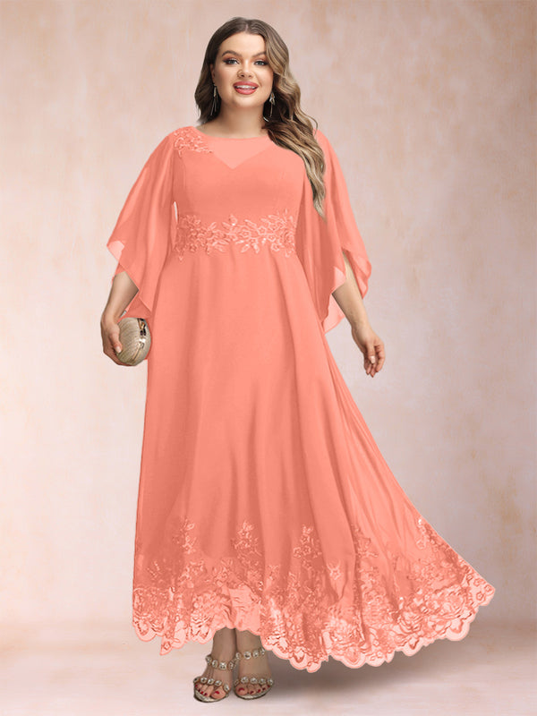 A-Line/Princess Scoop 3/4 Sleeves Ankle-Length Plus Size Mother of the Bride Dresses with Appliques