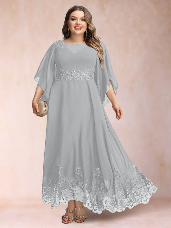 A-Line/Princess Scoop 3/4 Sleeves Ankle-Length Plus Size Mother of the Bride Dresses with Appliques
