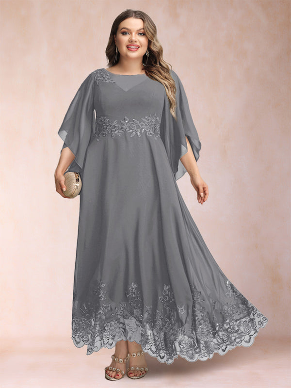 A-Line/Princess Scoop 3/4 Sleeves Ankle-Length Plus Size Mother of the Bride Dresses with Appliques