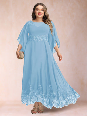 A-Line/Princess Scoop 3/4 Sleeves Ankle-Length Plus Size Mother of the Bride Dresses with Appliques