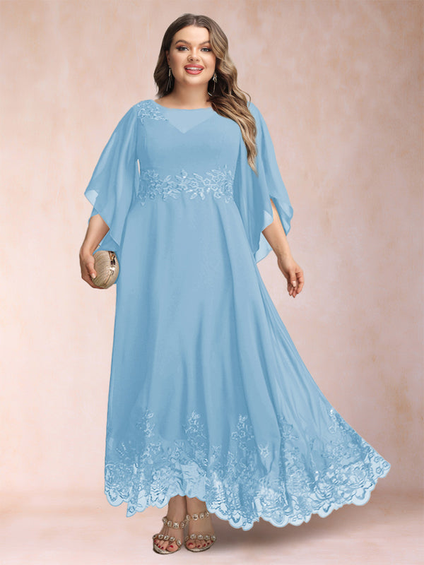 A-Line/Princess Scoop 3/4 Sleeves Ankle-Length Plus Size Mother of the Bride Dresses with Appliques