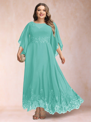 A-Line/Princess Scoop 3/4 Sleeves Ankle-Length Plus Size Mother of the Bride Dresses with Appliques