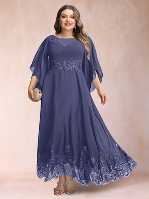 A-Line/Princess Scoop 3/4 Sleeves Ankle-Length Plus Size Mother of the Bride Dresses with Appliques