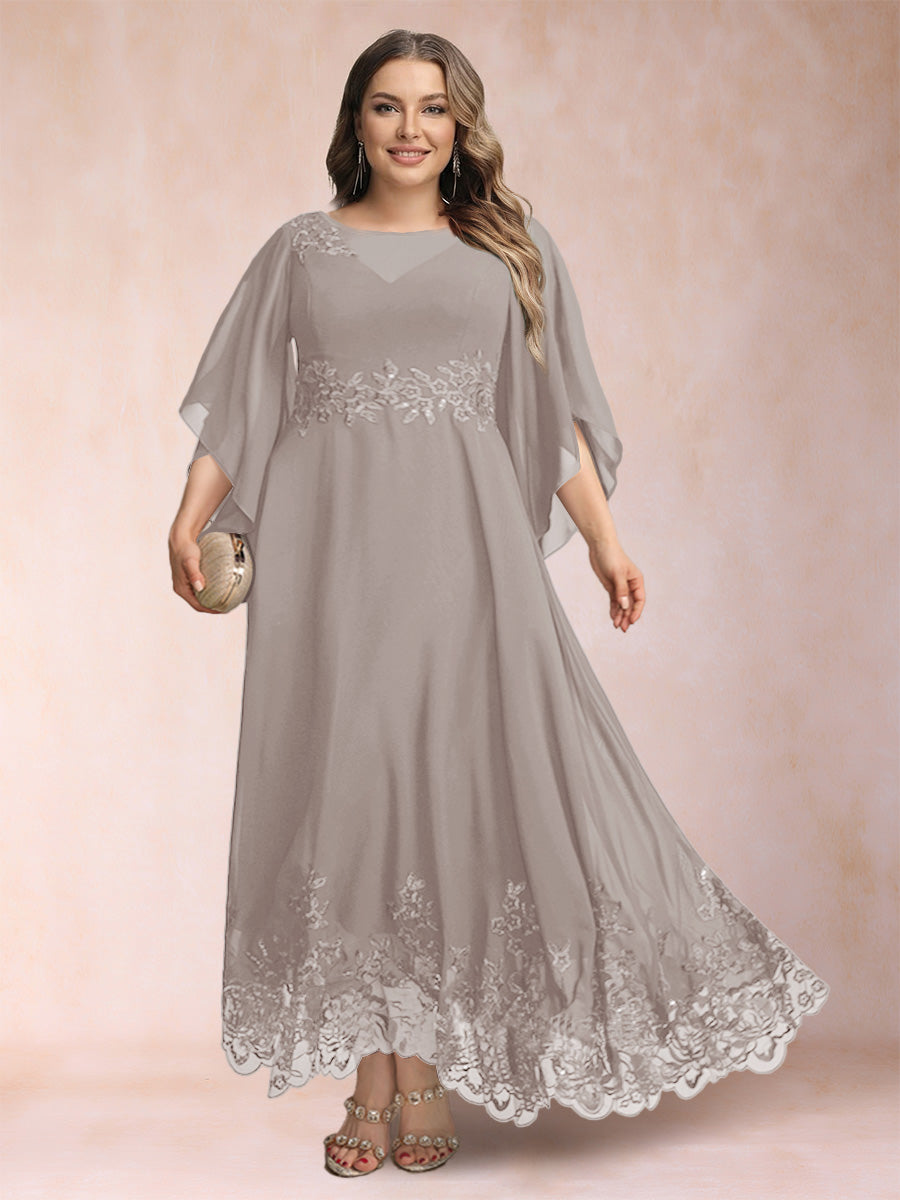 A-Line/Princess Scoop 3/4 Sleeves Ankle-Length Plus Size Mother of the Bride Dresses with Appliques