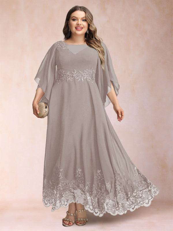 A-Line/Princess Scoop 3/4 Sleeves Ankle-Length Plus Size Mother of the Bride Dresses with Appliques