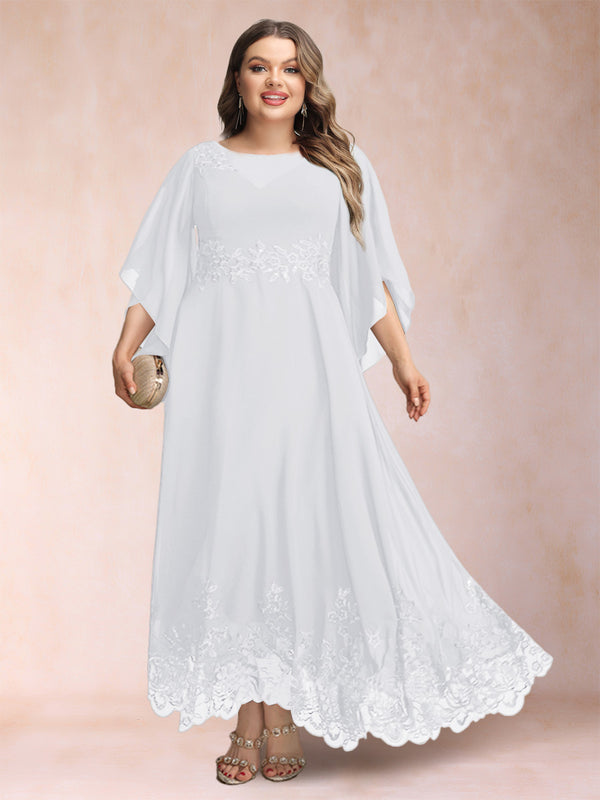 A-Line/Princess Scoop 3/4 Sleeves Ankle-Length Plus Size Mother of the Bride Dresses with Appliques