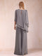 Chiffon Scoop 3/4 Sleeves 2 Pieces Ruched Pantsuits with Rhinestone