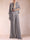 Chiffon Scoop 3/4 Sleeves 2 Pieces Ruched Pantsuits with Rhinestone
