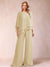 Chiffon Scoop 3/4 Sleeves 2 Pieces Ruched Pantsuits with Rhinestone