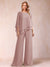 Chiffon Scoop 3/4 Sleeves 2 Pieces Ruched Pantsuits with Rhinestone