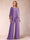 Chiffon Scoop 3/4 Sleeves 2 Pieces Ruched Pantsuits with Rhinestone