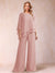 Chiffon Scoop 3/4 Sleeves 2 Pieces Ruched Pantsuits with Rhinestone
