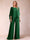 Chiffon Scoop 3/4 Sleeves 2 Pieces Ruched Pantsuits with Rhinestone