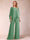 Chiffon Scoop 3/4 Sleeves 2 Pieces Ruched Pantsuits with Rhinestone