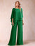 Chiffon Scoop 3/4 Sleeves 2 Pieces Ruched Pantsuits with Rhinestone