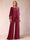 Chiffon Scoop 3/4 Sleeves 2 Pieces Ruched Pantsuits with Rhinestone