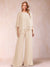 Chiffon Scoop 3/4 Sleeves 2 Pieces Ruched Pantsuits with Rhinestone