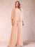 Chiffon Scoop 3/4 Sleeves 2 Pieces Ruched Pantsuits with Rhinestone