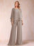 Chiffon Scoop 3/4 Sleeves 2 Pieces Ruched Pantsuits with Rhinestone
