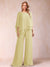 Chiffon Scoop 3/4 Sleeves 2 Pieces Ruched Pantsuits with Rhinestone
