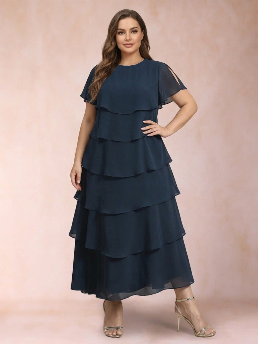 A-Line/Princess Scoop Short Sleeves Plus Size Mother of the Bride Dresses with Ruffles
