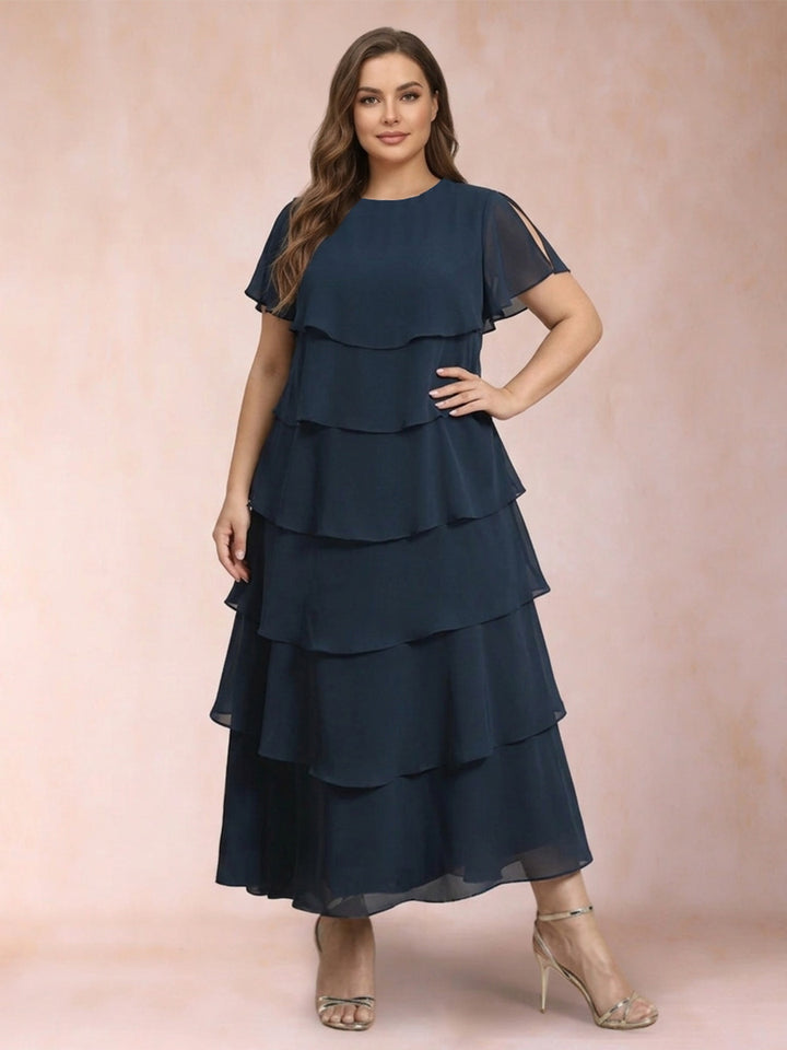 A-Line/Princess Scoop Short Sleeves Plus Size Mother of the Bride Dresses with Ruffles