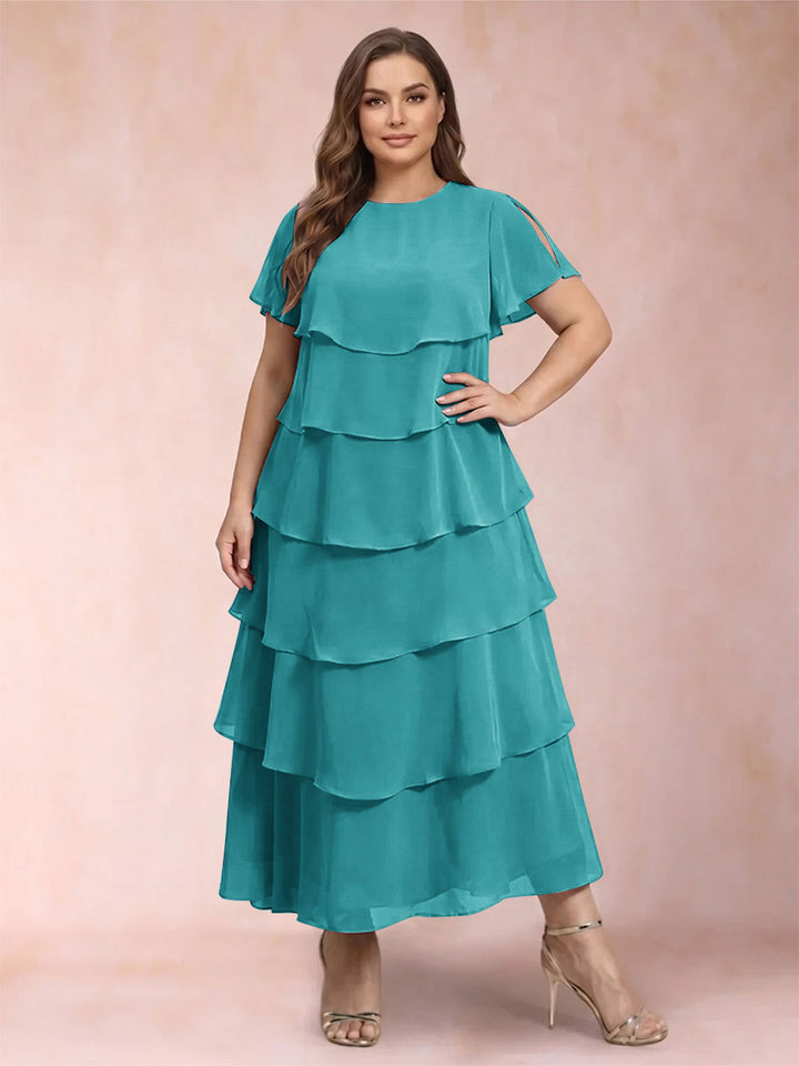 A-Line/Princess Scoop Short Sleeves Plus Size Mother of the Bride Dresses with Ruffles