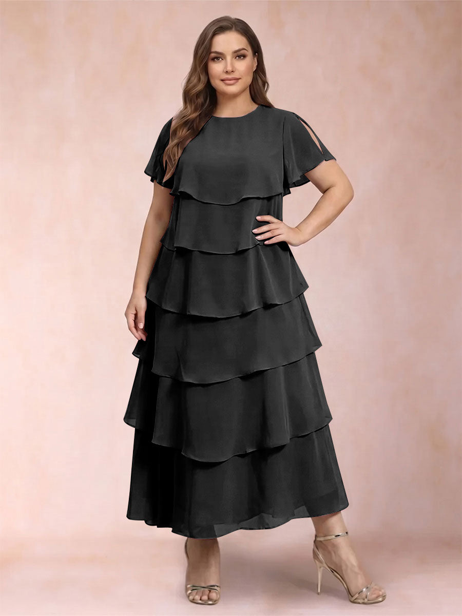 A-Line/Princess Scoop Short Sleeves Plus Size Mother of the Bride Dresses with Ruffles
