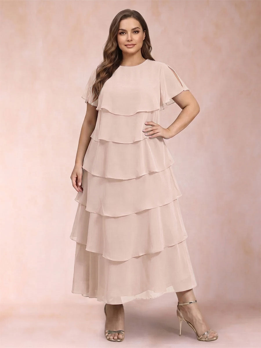 A-Line/Princess Scoop Short Sleeves Plus Size Mother of the Bride Dresses with Ruffles