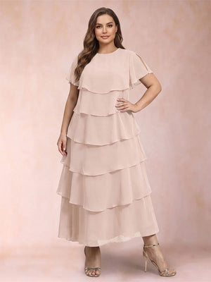 A-Line/Princess Scoop Short Sleeves Plus Size Mother of the Bride Dresses with Ruffles