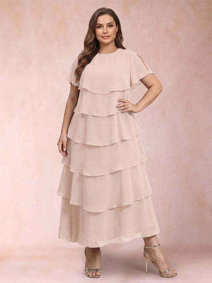 A-Line/Princess Scoop Short Sleeves Plus Size Mother of the Bride Dresses with Ruffles