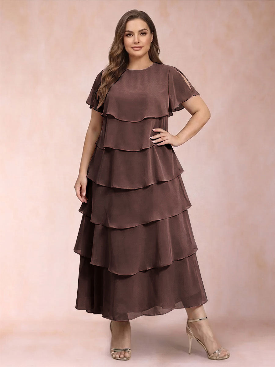 A-Line/Princess Scoop Short Sleeves Plus Size Mother of the Bride Dresses with Ruffles