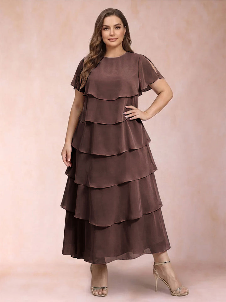 A-Line/Princess Scoop Short Sleeves Plus Size Mother of the Bride Dresses with Ruffles