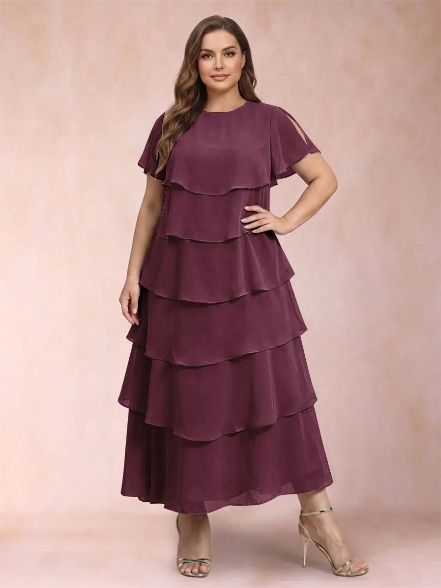 A-Line/Princess Scoop Short Sleeves Plus Size Mother of the Bride Dresses with Ruffles