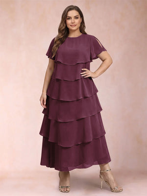 A-Line/Princess Scoop Short Sleeves Plus Size Mother of the Bride Dresses with Ruffles