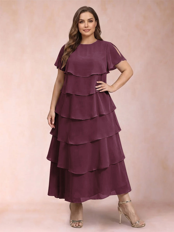 A-Line/Princess Scoop Short Sleeves Plus Size Mother of the Bride Dresses with Ruffles